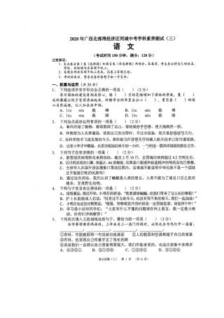 中考语文学科素养测试(三)试卷试卷