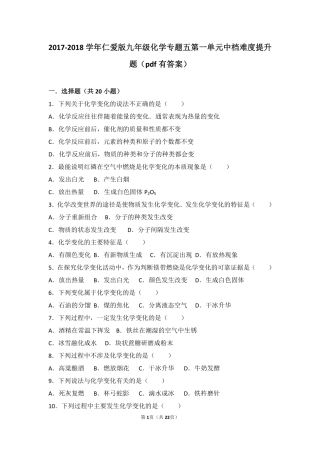 九年级化学上册 专题五 化学变化及其表示 第一单元 化学变化是有条件的中档难度提升题(pdf，含解析)(新版)湘教版试卷