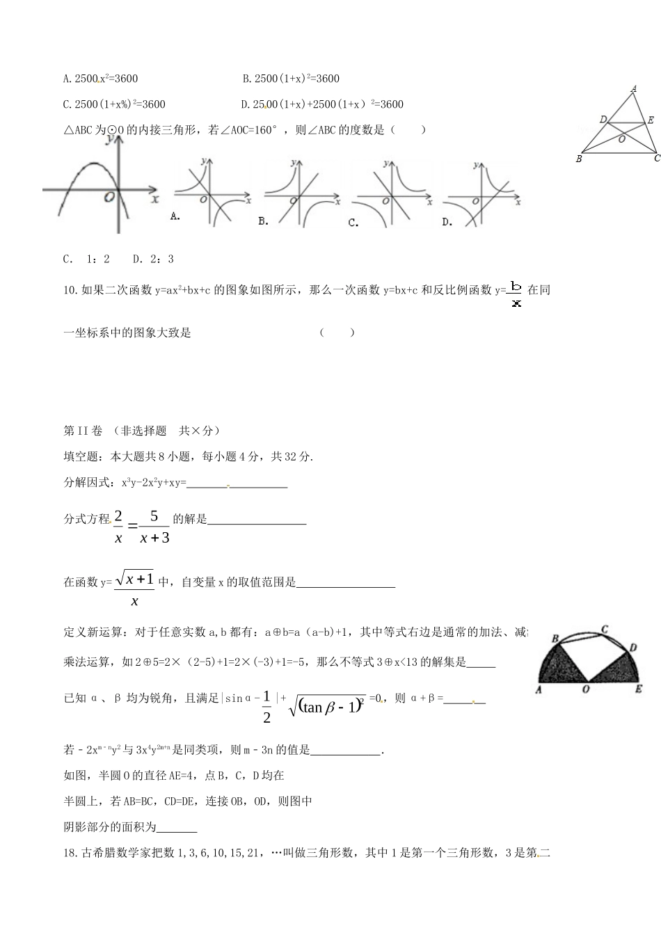 九年级数学下学期第一次月考试卷无答案)试卷_第2页