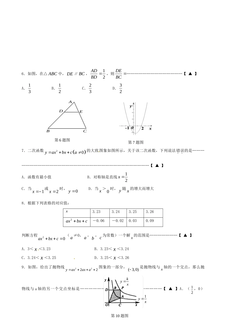 九年级数学上学期期中试卷 沪科版试卷_第2页