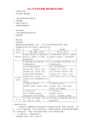 初三化学常见的碱 碱的通性知识精讲 人教版 试题