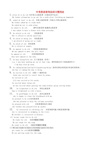 中考英语常用动词习惯用法试卷