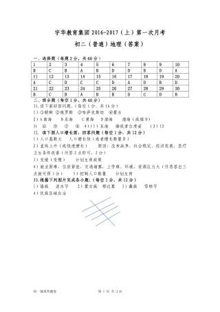北大附中河南分校(宇华教育集团)八年级地理上学期第一次月考试卷答案 北大附中河南分校(宇华教育集团)八年级地理上学期第一次月考试卷(普通班，pdf) 新人教版 北大附中河南分校(宇华教育集团)八年级地理上学期第一次月考试卷(普通班，pdf) 新人教版