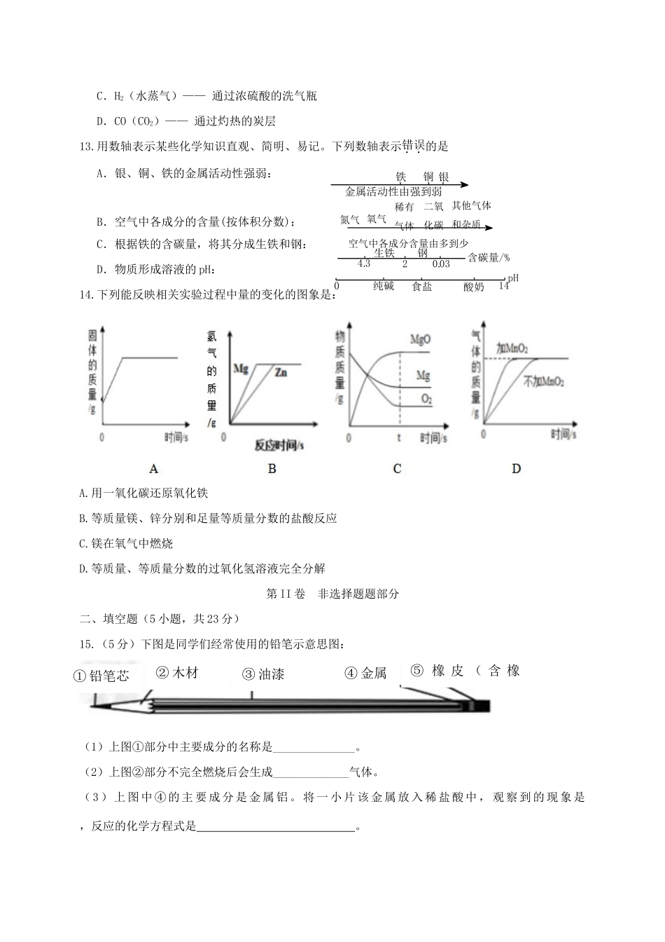 九年级化学3月阶段考试试卷_第3页