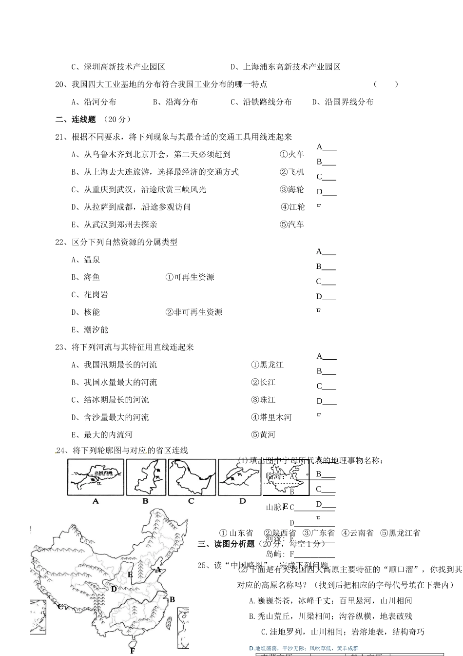 吉林省吉林市 八年级地理上学期期末试卷_第3页