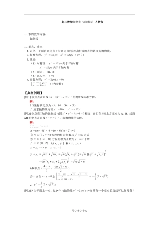 高二数学抛物线 知识精讲 人教版