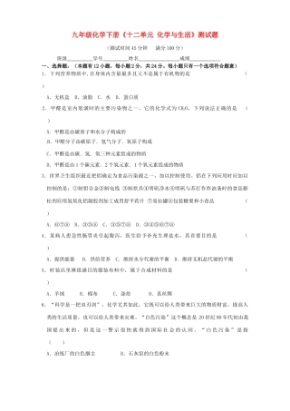 九年级化学下册(十二单元 化学与生活)测试卷 新人教版试卷