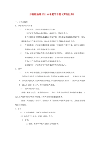 中考物理复习专题 (声的世界)沪科版试卷