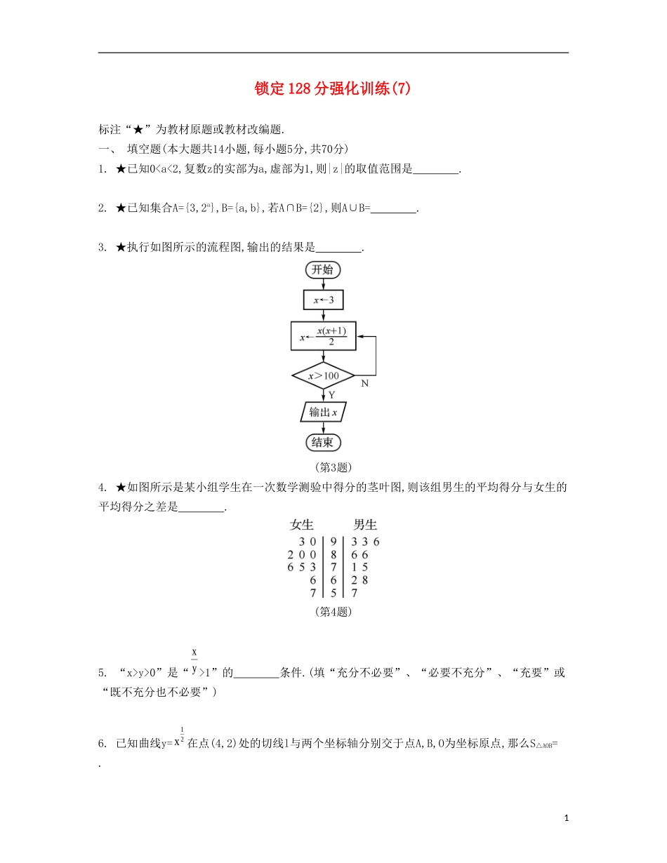 （江苏专用）高考数学大一轮复习 锁定128分 强化训练七-人教版高三全册数学试题_第1页