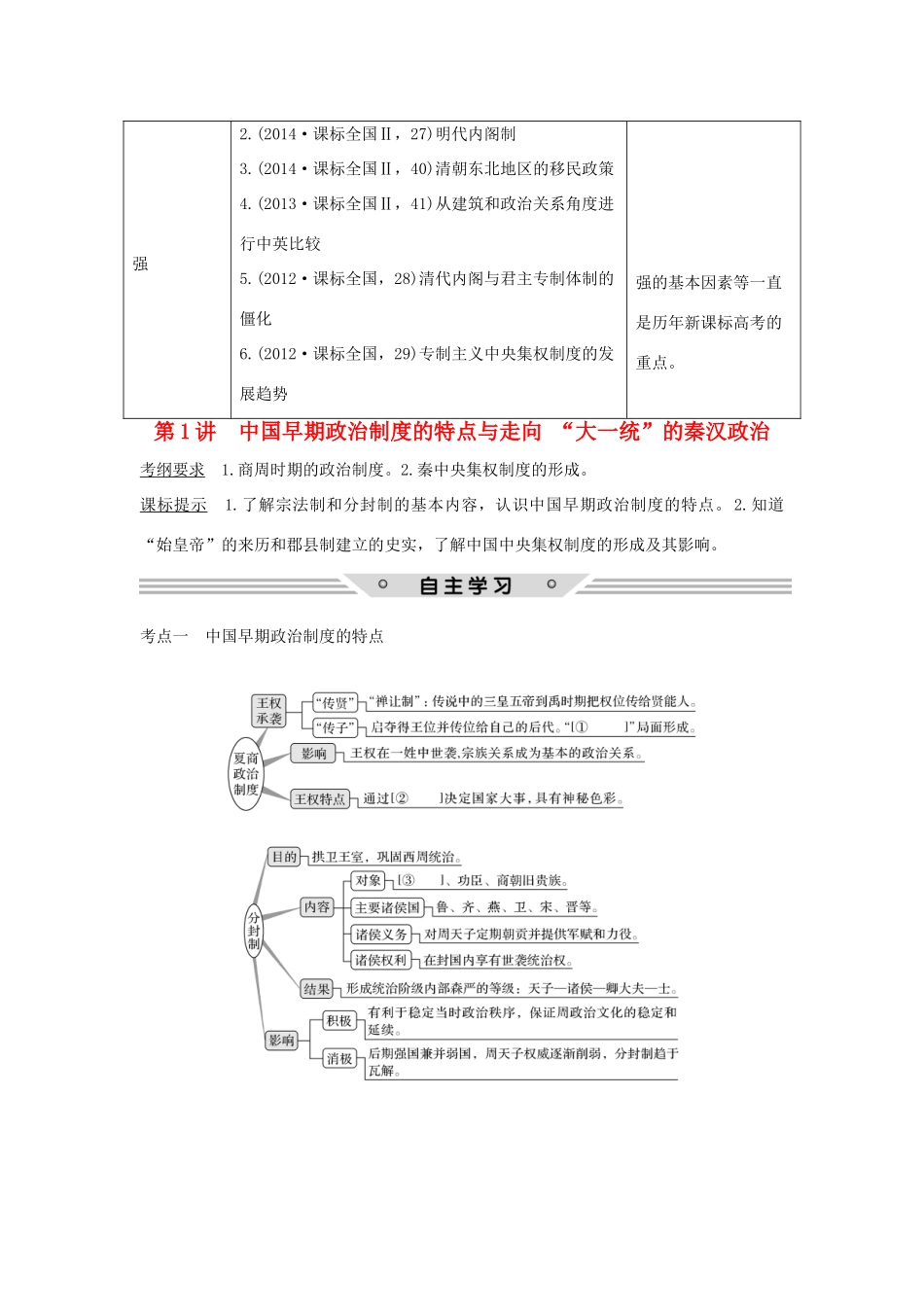 高考历史总复习 专题一 古代中国的政治制度 第1讲 中国早期政治制度的特点与走向“大一统”的秦汉政治教师用书 人民版-人民版高三全册历史试题_第2页