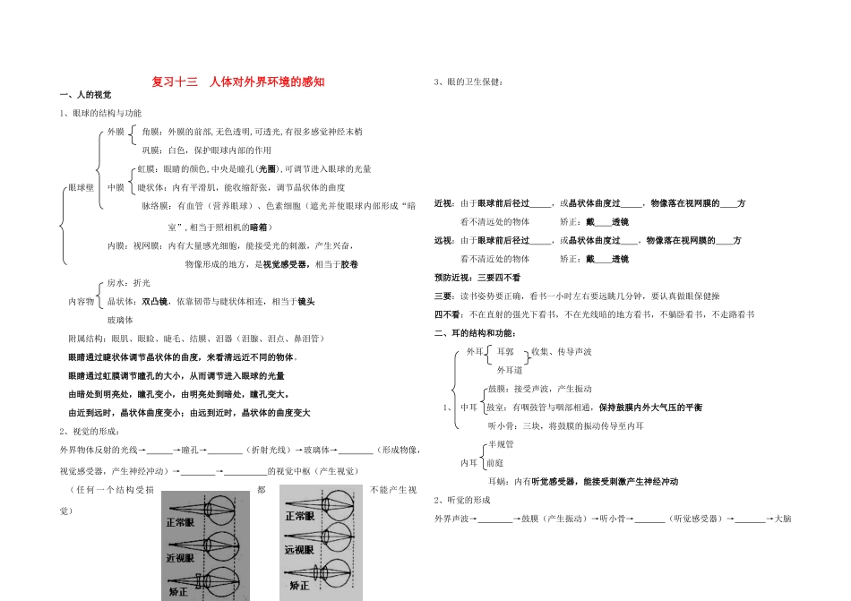 中考生物 复习十三 人体对外界环境的感知试卷_第1页
