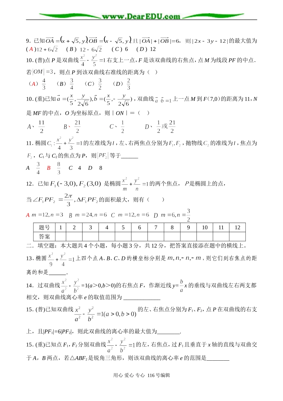 高二数学第八章《圆锥曲线》单元测试_第2页