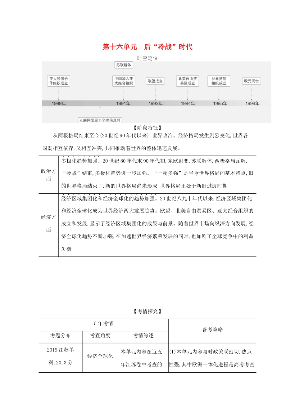 （江苏专用）高考历史一轮复习 第四部分 世界近代史 第十六单元 后“冷战”时代试题（含解析）-人教版高三全册历史试题_第1页