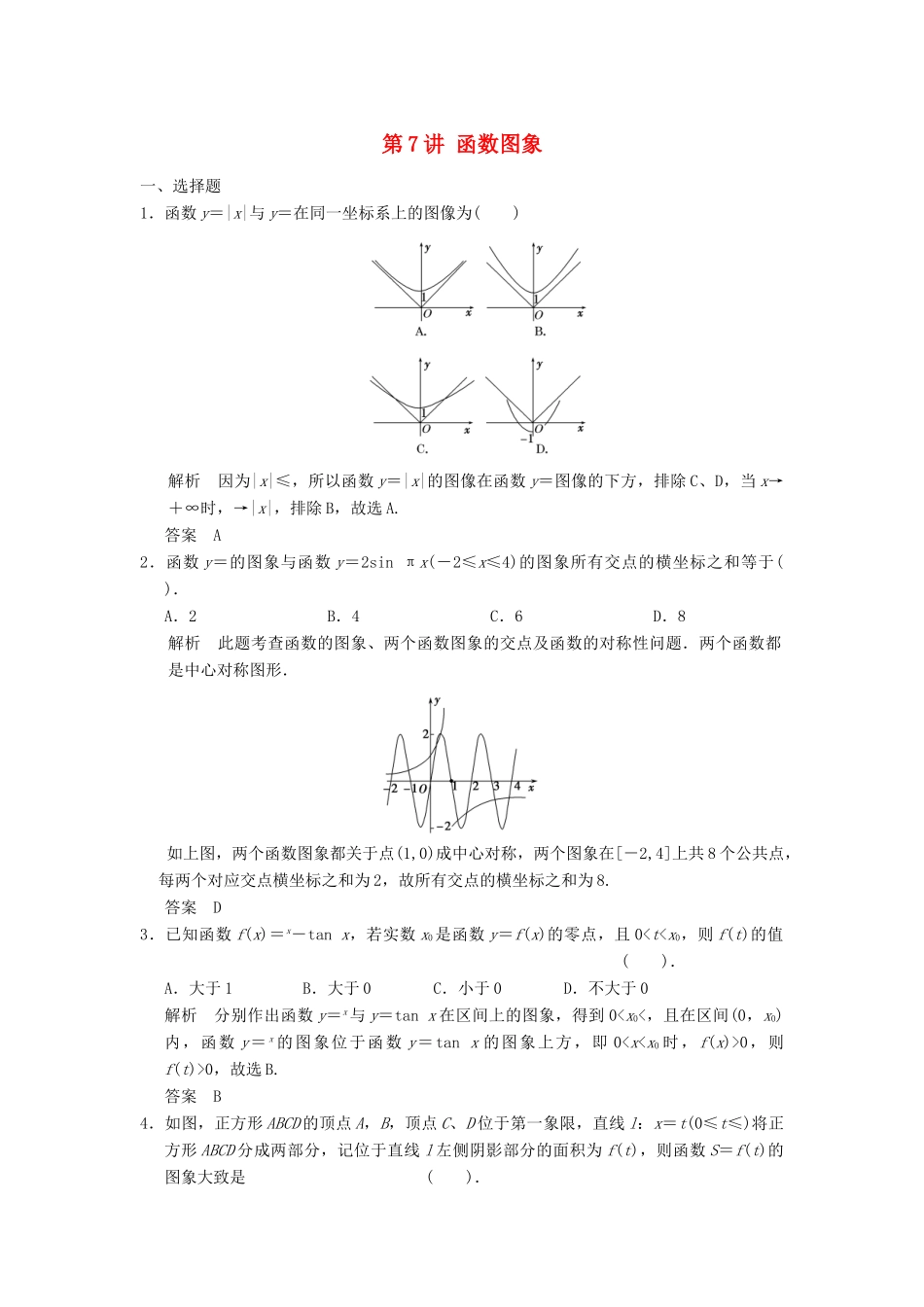 （广东专用）高考数学一轮复习 第二章 函数与基本初等函数 第7讲 函数图象 文（含解析）-人教版高三全册数学试题_第1页