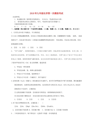 九年级化学3月模拟考试试卷
