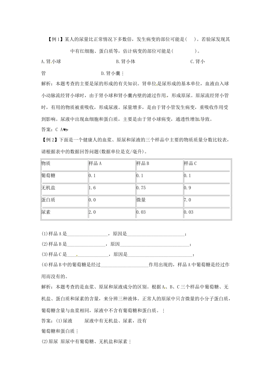 中考生物一轮复习 人体内废物的排出 济南版试卷_第2页