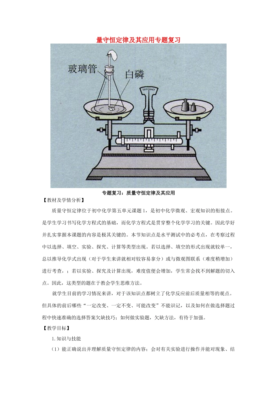 九年级化学上册 量守恒定律及其应用专题复习 新人教版试卷_第1页