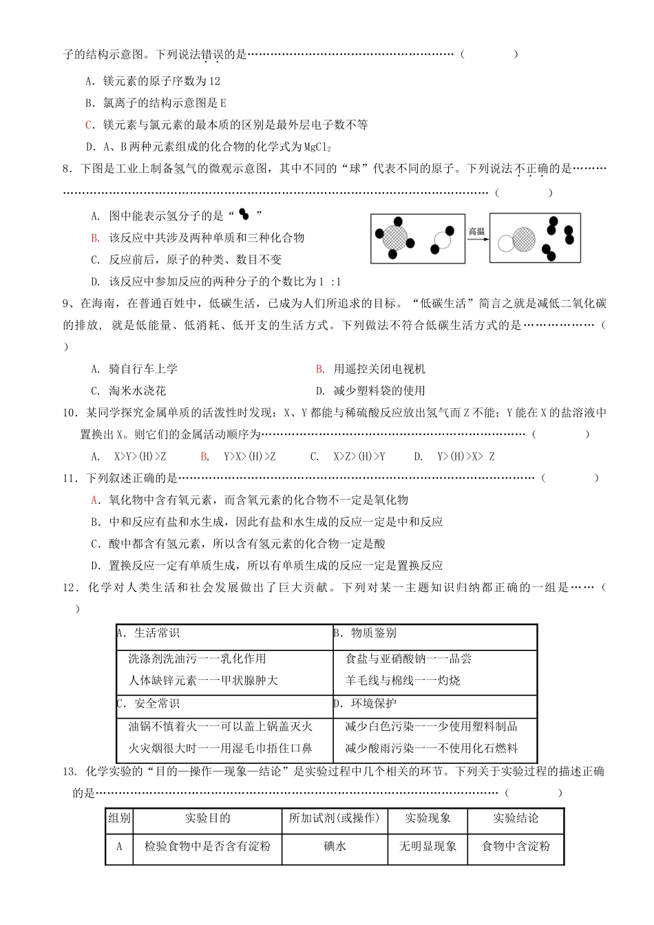初中毕业生升学考试模拟试题海桂押题卷2 试题_第2页