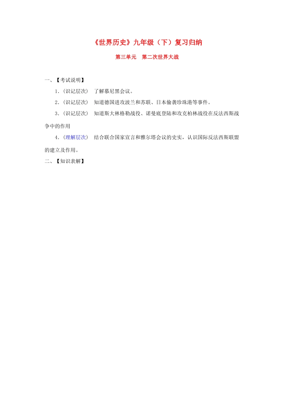 九年级历史下册世界历史知识归纳 第三单元试卷_第1页