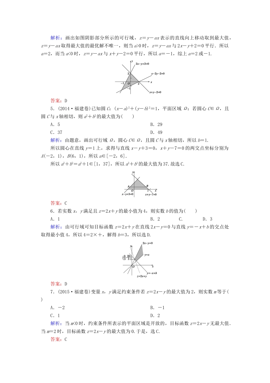 （新课标）高考数学大一轮复习 第六章 不等式、推理与证明 39 二元一次不等式(组)与简单的线性规划问题课时作业 理-人教版高三全册数学试题_第2页