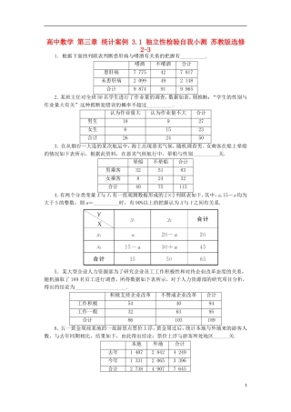 高中数学 第三章 统计案例 3.1 独立性检验自我小测 苏教版选修2-3-苏教版高二选修2-3数学试题