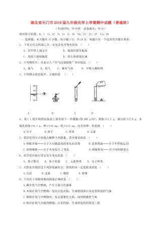 九年级化学上学期期中试卷(普通班) 新人教版试卷
