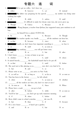 中考英语 专题强化训练六 连词(pdf)试卷