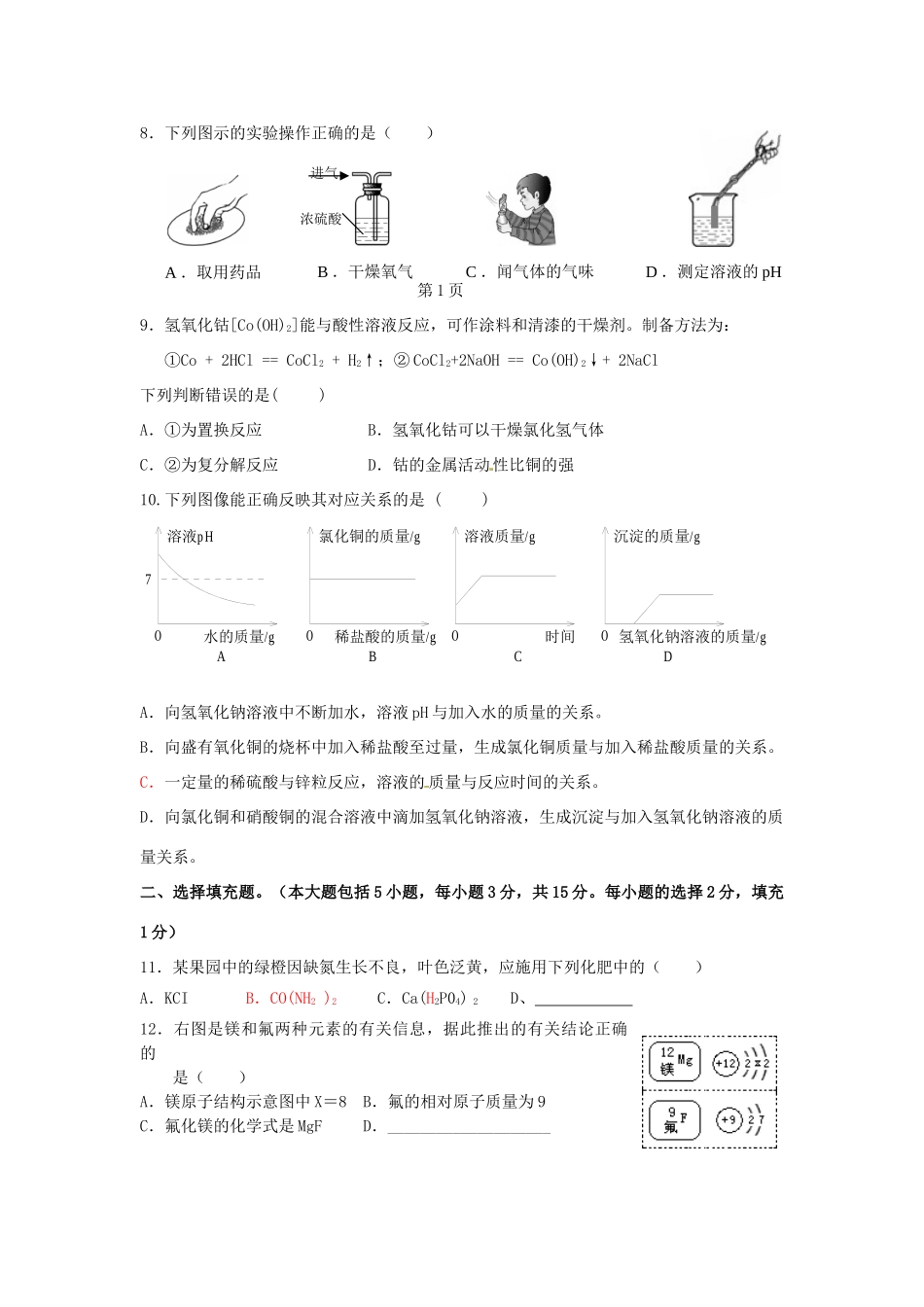 九年级化学下学期第2次月考试卷 新人教版试卷_第2页