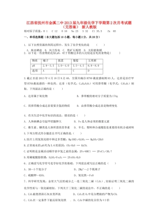 九年级化学下学期第2次月考试卷 新人教版试卷