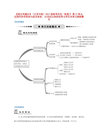 （江苏专版）高考历史一轮复习 第17单元 近现代科学革命与技术革命、19世纪以来的世界文学艺术单元智能整合-人教版高三全册历史试题