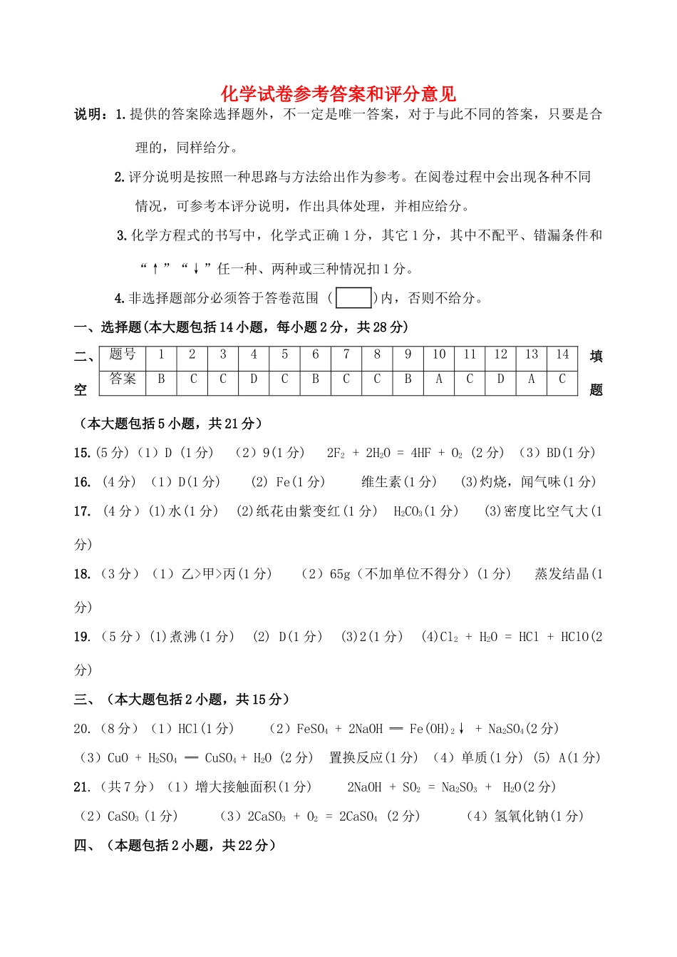 九年级化学5月模拟试卷答案 051042_第1页