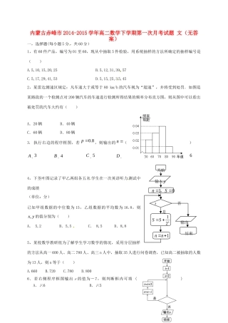 内蒙古赤峰市 高二数学下学期第一次月考试题 文(无答案) 试题