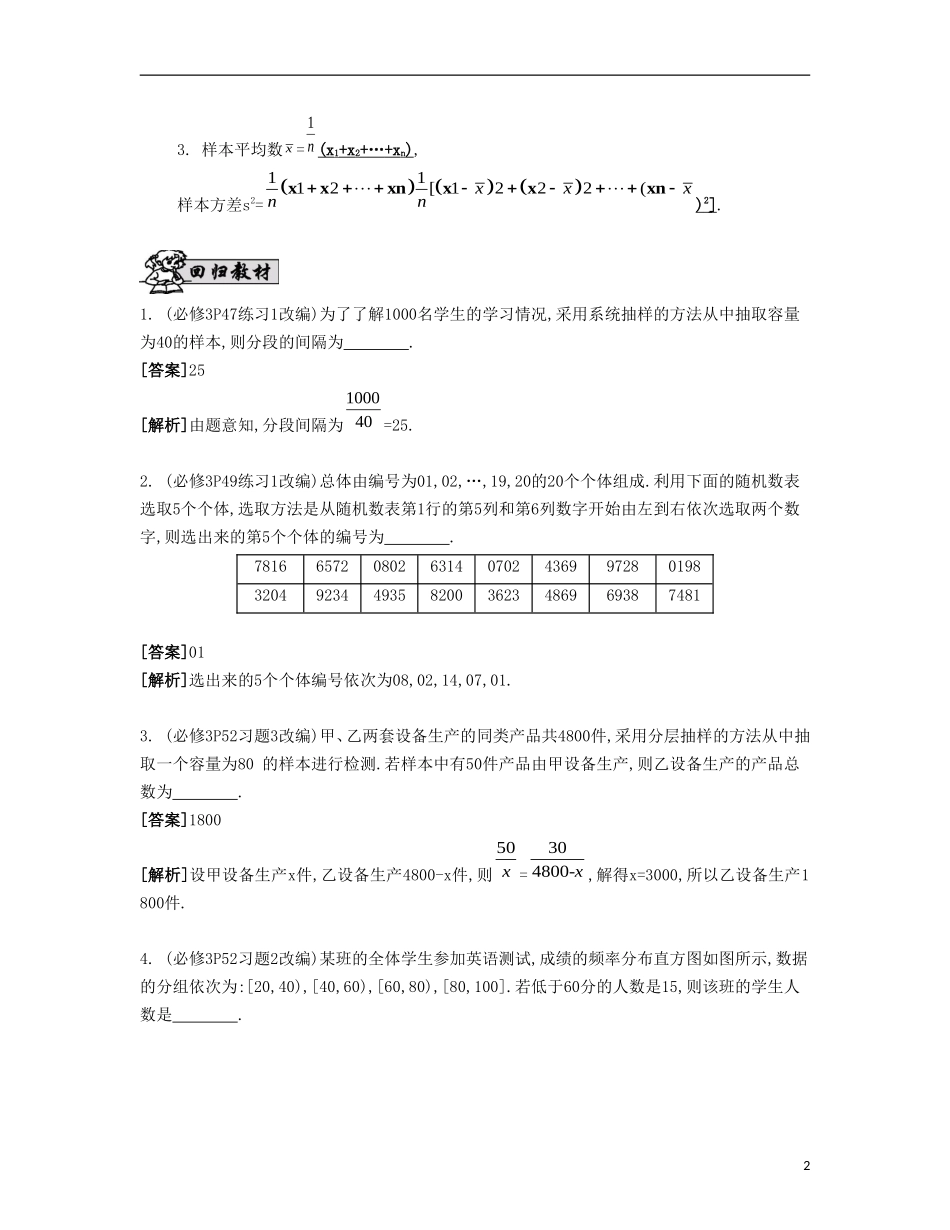 （江苏专用）高考数学大一轮复习 第十二章 第65课 统计初步自主学习-人教版高三全册数学试题_第2页