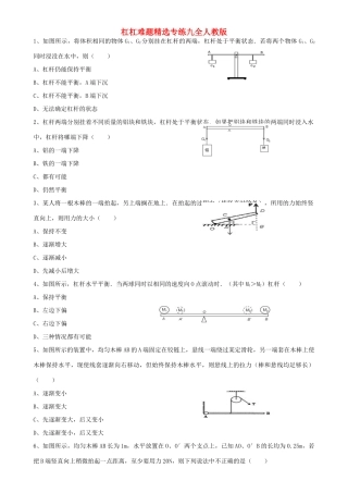 九年级物理 杠杠难题精选专练 人教新课标版试卷