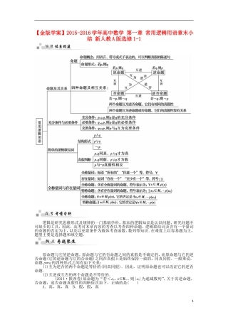 高中数学 第一章 常用逻辑用语章末小结 新人教A版选修1-1-新人教A版高二选修1-1数学试题