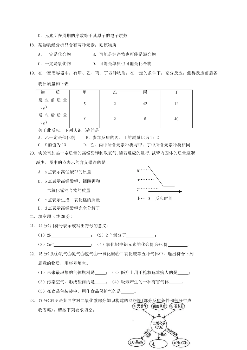 九年级化学上学期期末教学质量检测试卷_第3页