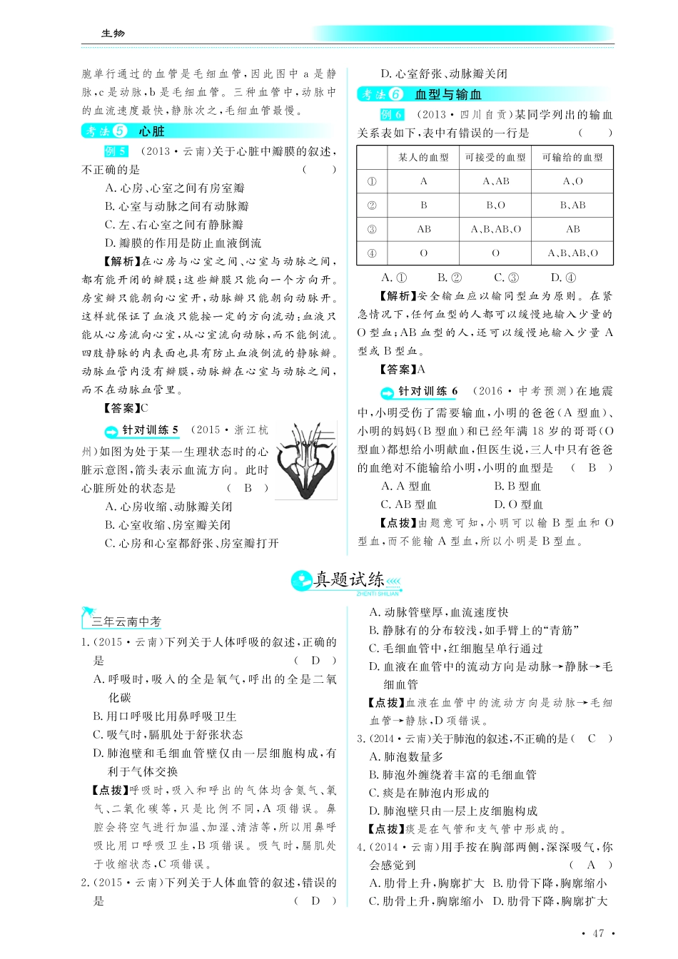 中考生物总复习 第五部分 生物圈中的人 专题十一 人体生命活动的能量供给真题试练及限时检测(pdf)试卷_第1页