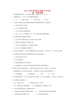 黑龙江省齐齐哈尔市高一化学12月月考试题-人教版高一全册化学试题