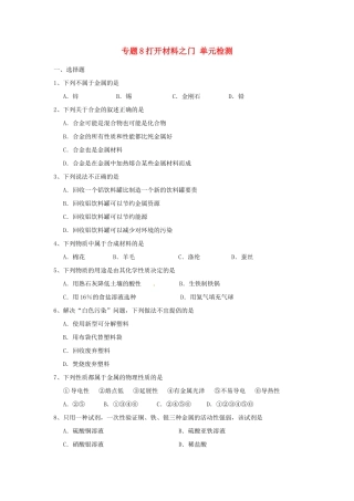 九年级化学下册 打开材料之门 单元检测 湘教版试卷