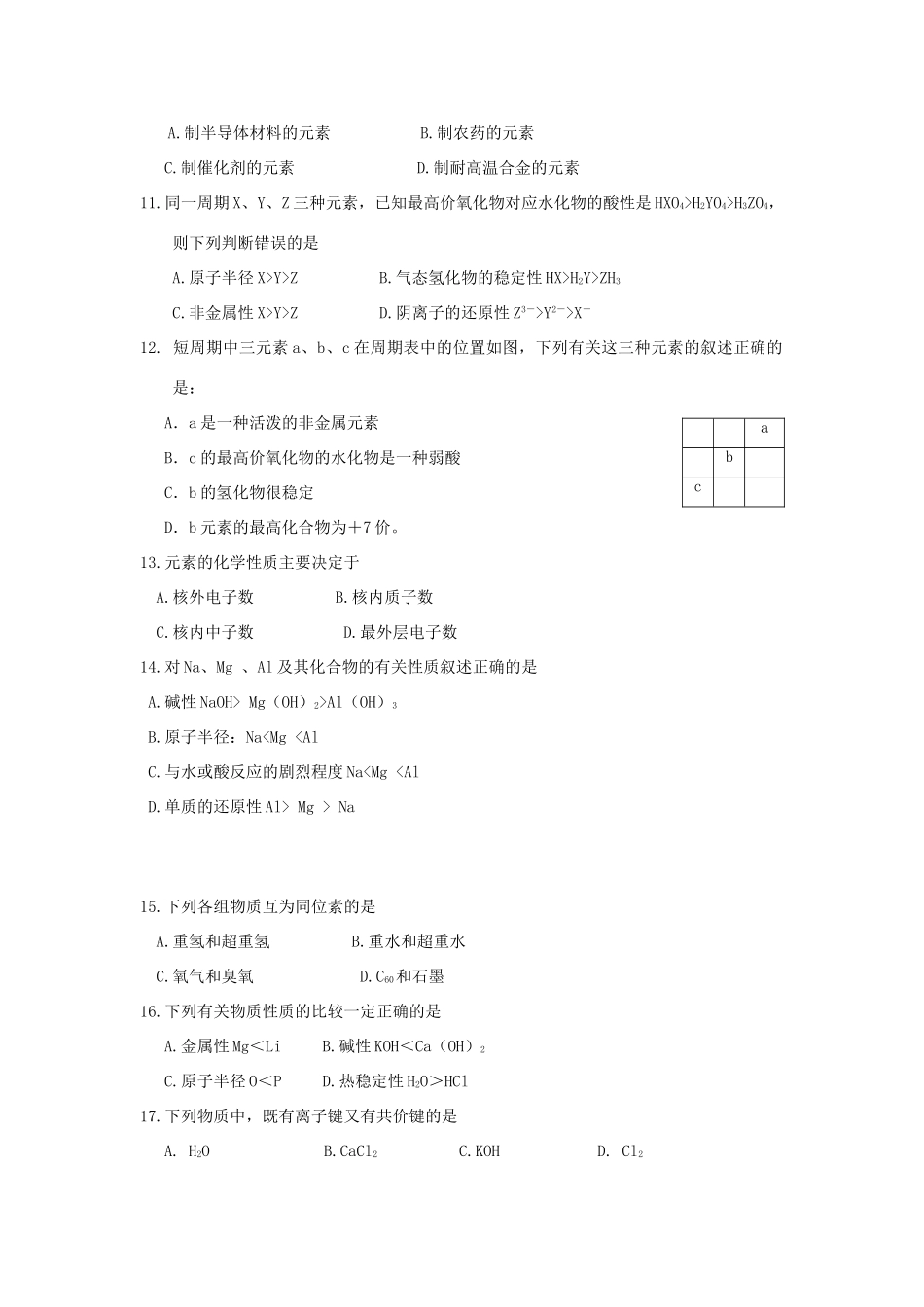 宁夏青铜峡一中高一化学下学期期中试题-人教版高一全册化学试题_第2页
