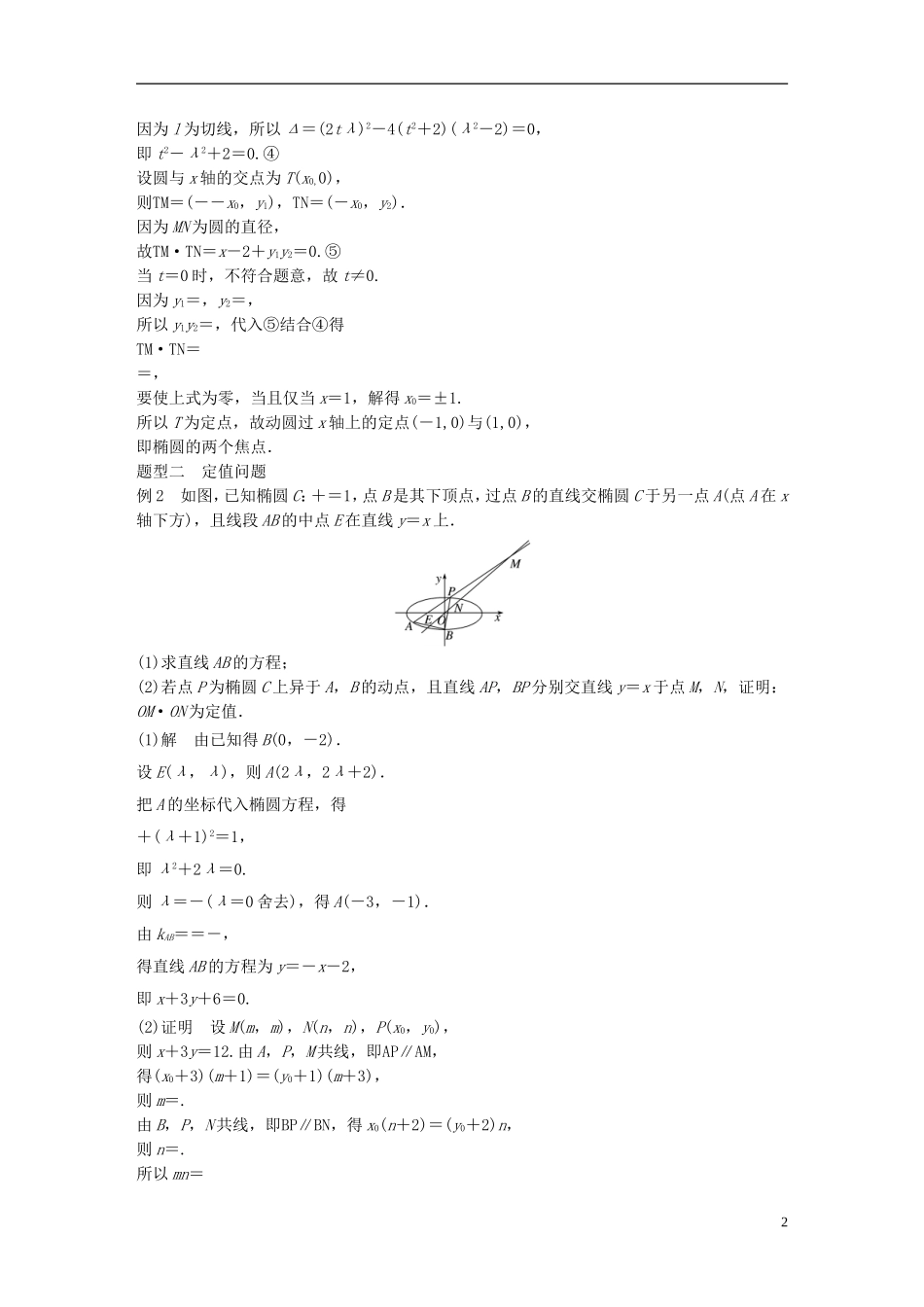 （江苏专用）高考数学大一轮复习 第九章 平面解析几何 9.9 圆锥曲线的综合问题 第3课时 定点、定值、探索性问题教师用书 理 苏教版-苏教版高三全册数学试题_第2页