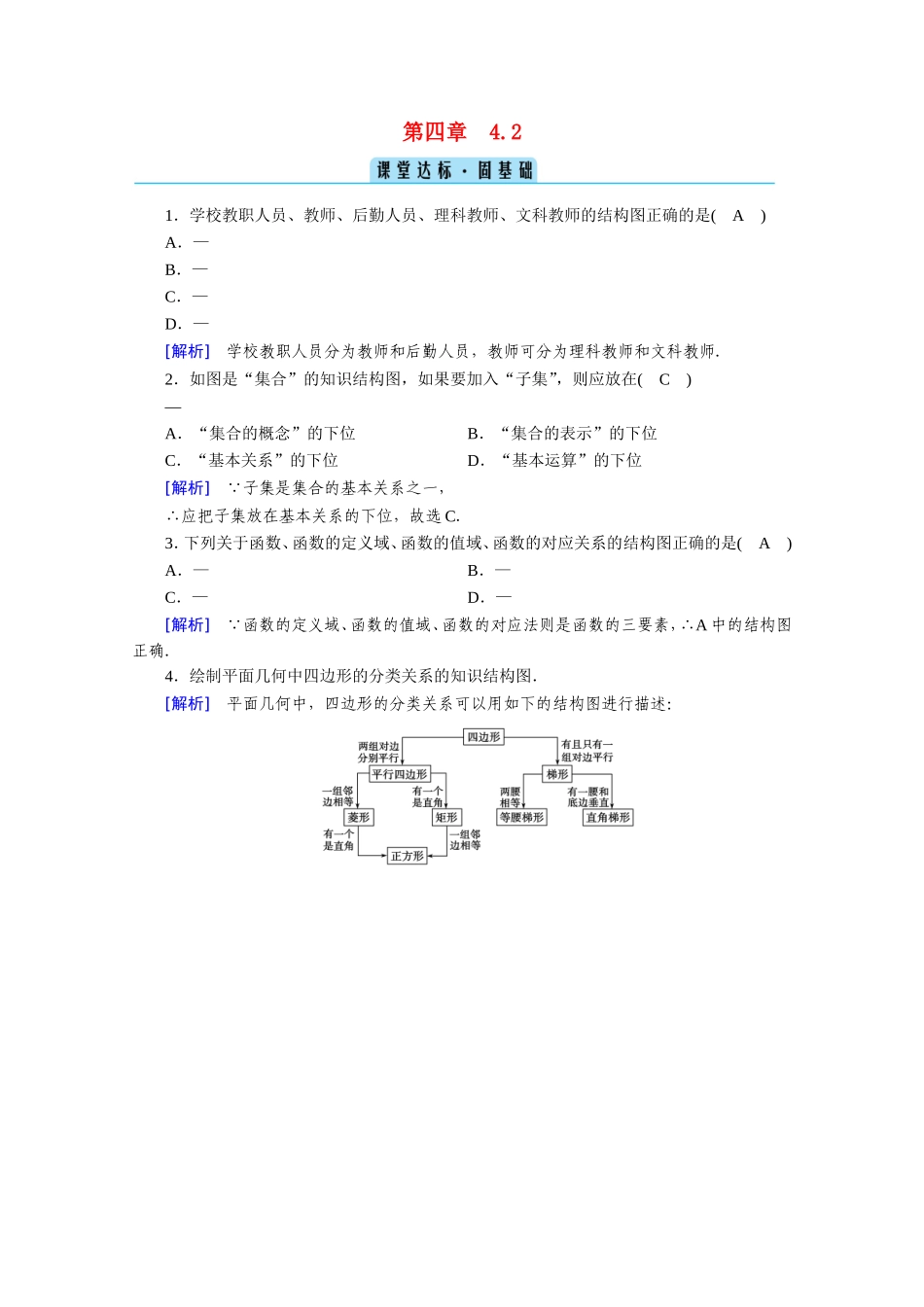 高中数学 第四章 框图 4.2 结构图课堂作业（含解析）新人教A版选修1-2-新人教A版高二选修1-2数学试题_第1页