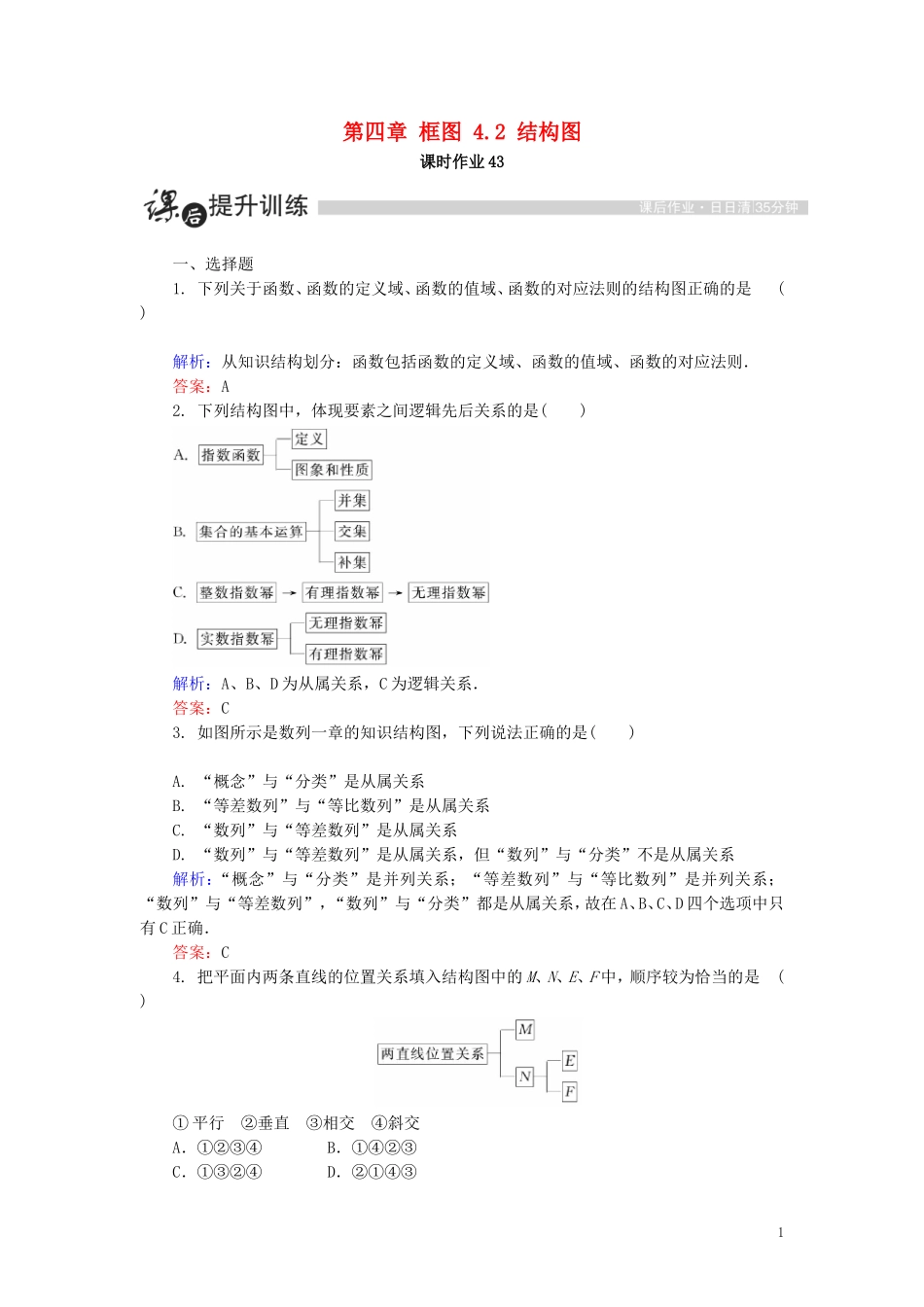 高中数学 第四章 框图 4.2 结构图课时作业（含解析）新人教A版选修1-2-新人教A版高二选修1-2数学试题_第1页
