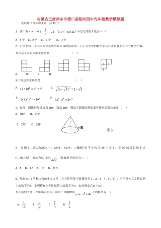 内蒙古巴彦淖尔市磴口县临河四中中考数学模拟题(无答案) 试题