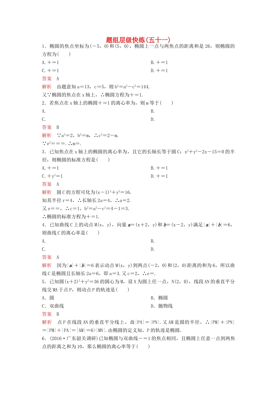 （新课标）高考数学大一轮复习 第九章 解析几何题组51 理-人教版高三全册数学试题_第1页