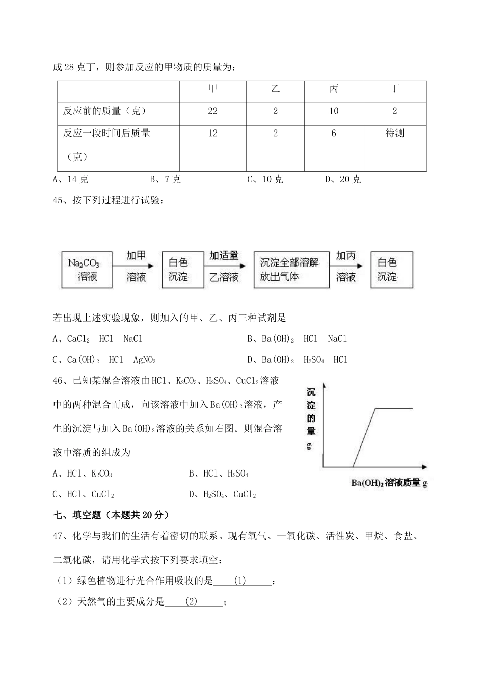 九年级化学模拟试卷 沪教版试卷_第3页