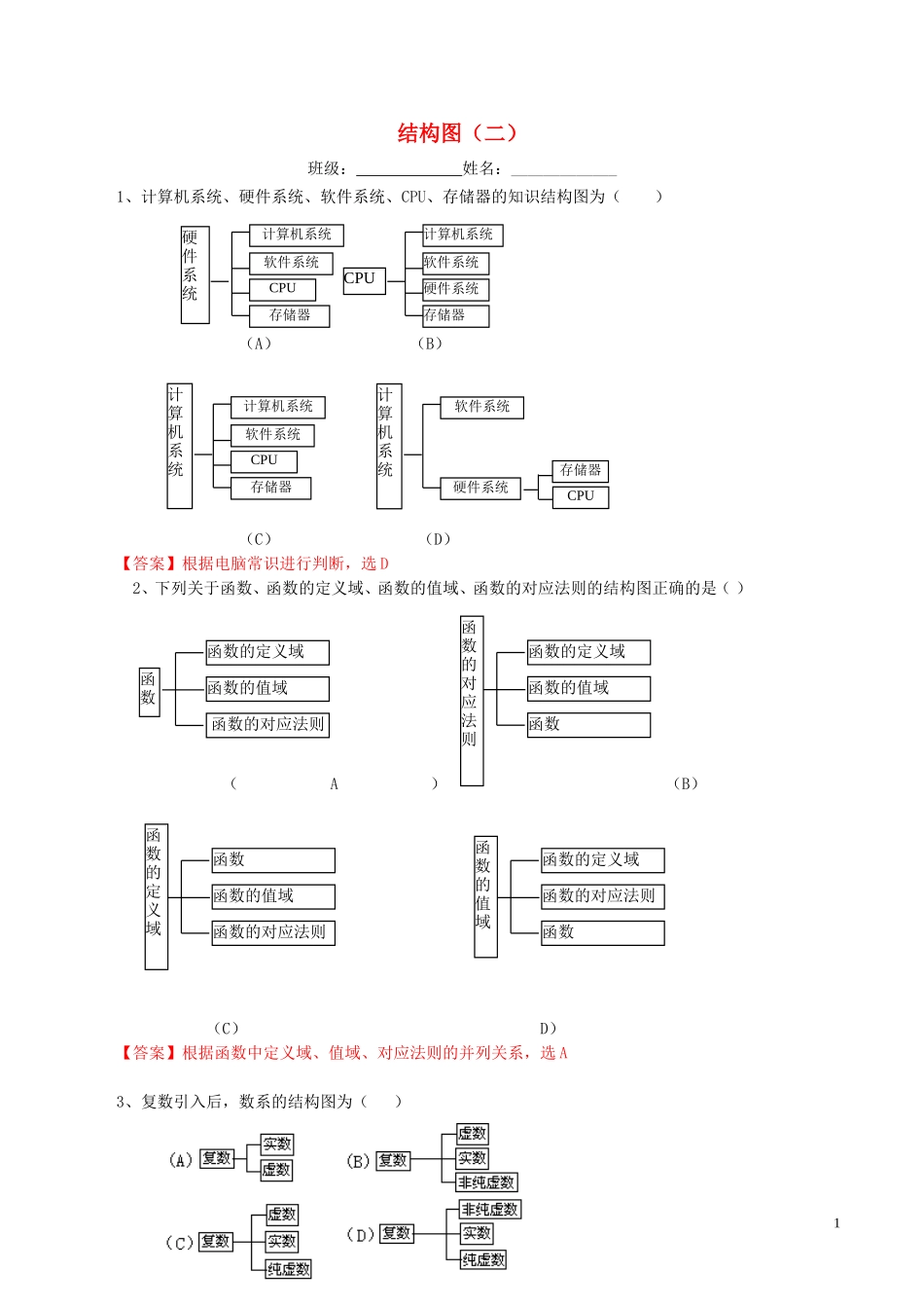 高中数学 第四章 框图 4.2 结构图（二）练习（含解析）新人教A版选修1-2-新人教A版高二选修1-2数学试题_第1页