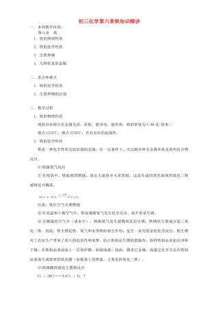 初三化学第六章铁知识精讲 人教版 试题