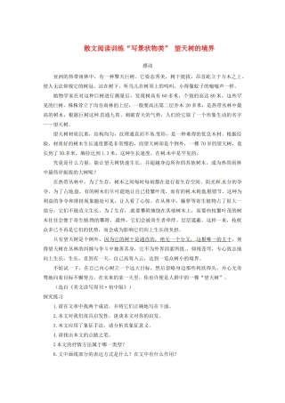 中考语文 散文阅读训练 写景状物类  望天树的境界 新人教版试卷