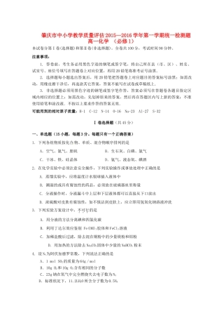 广东省肇庆市高一化学上学期期末考试试题-人教版高一全册化学试题